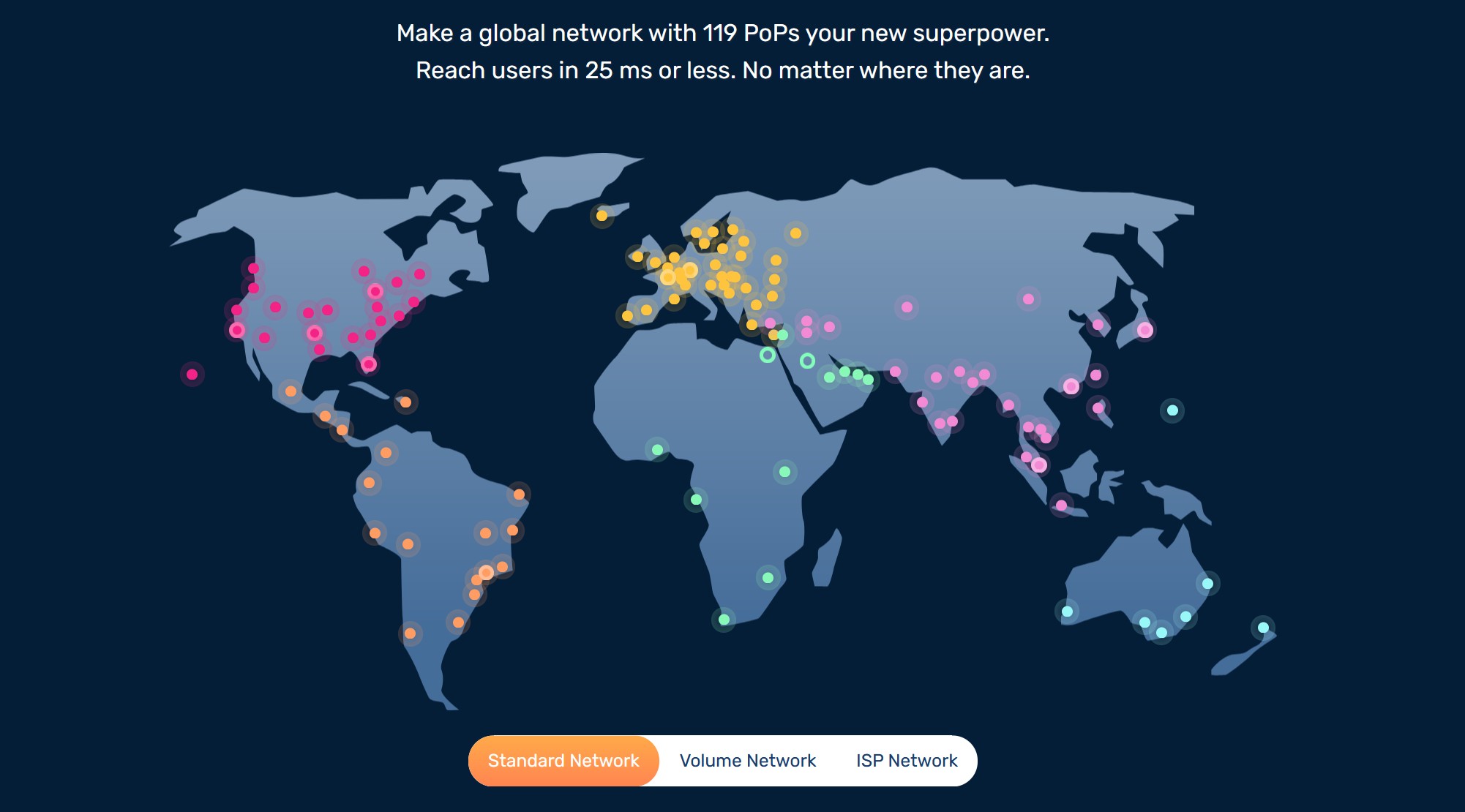 Bunny CDN map of available Pops