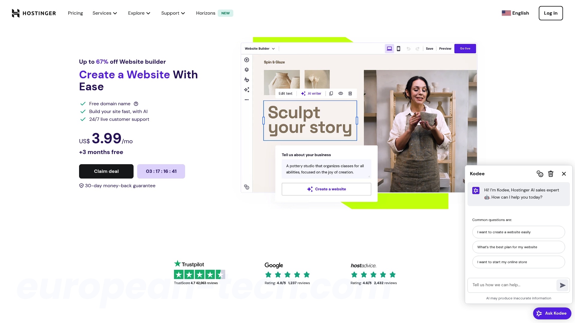 Hostinger Website Builder - European alternative from Lithuania