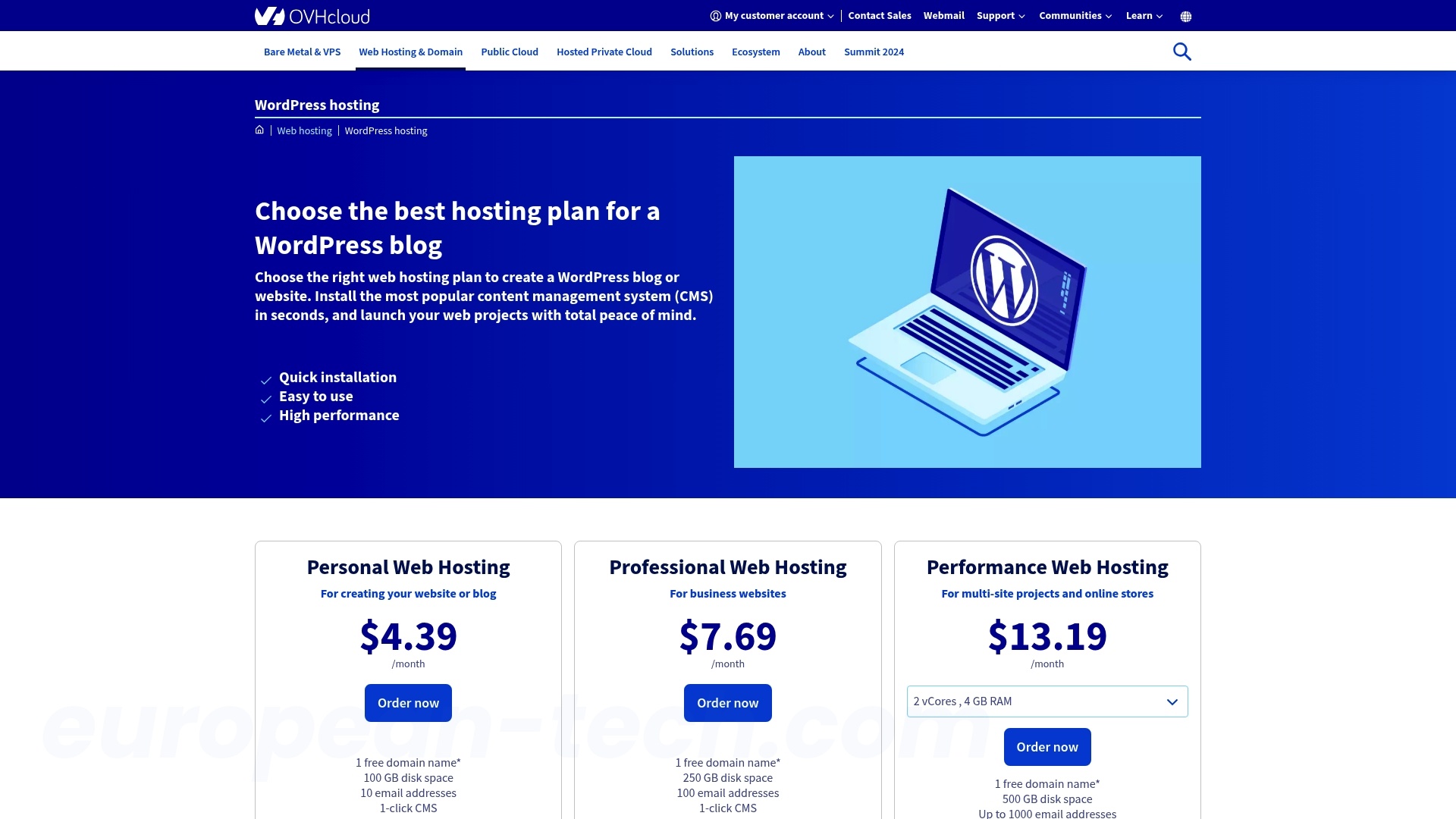 OVHcloud WordPress - European alternative from France