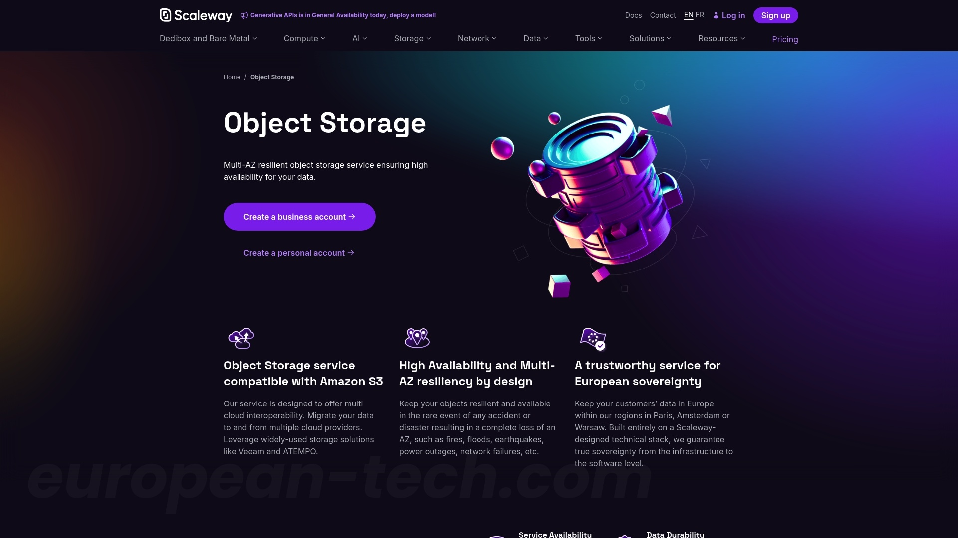Scaleway Object Storage - European alternative from France