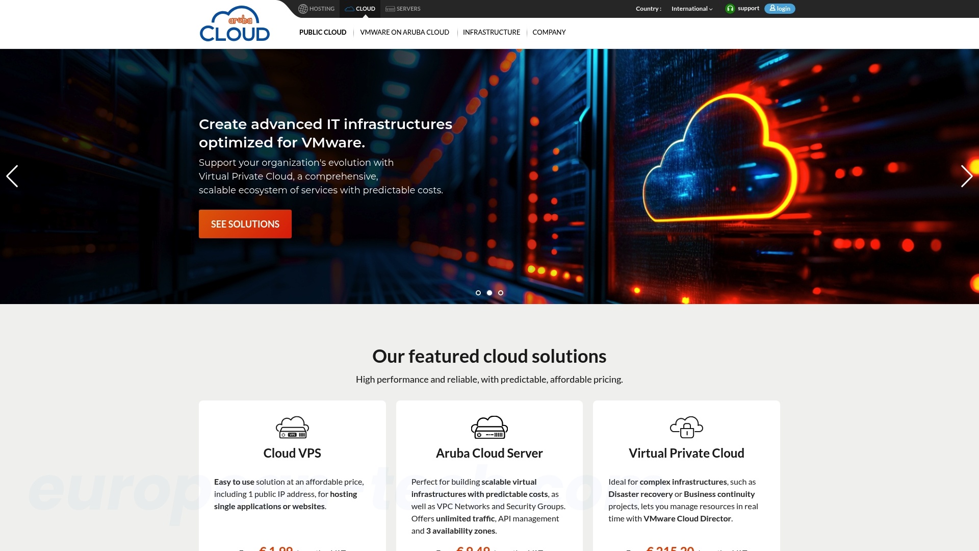 Screenshot of Aruba Cloud