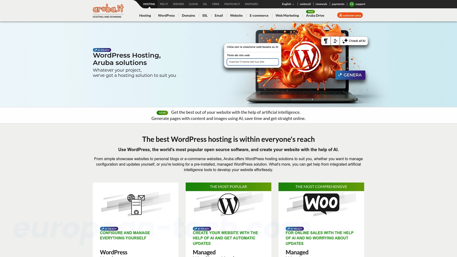 Screenshot of Aruba WordPress