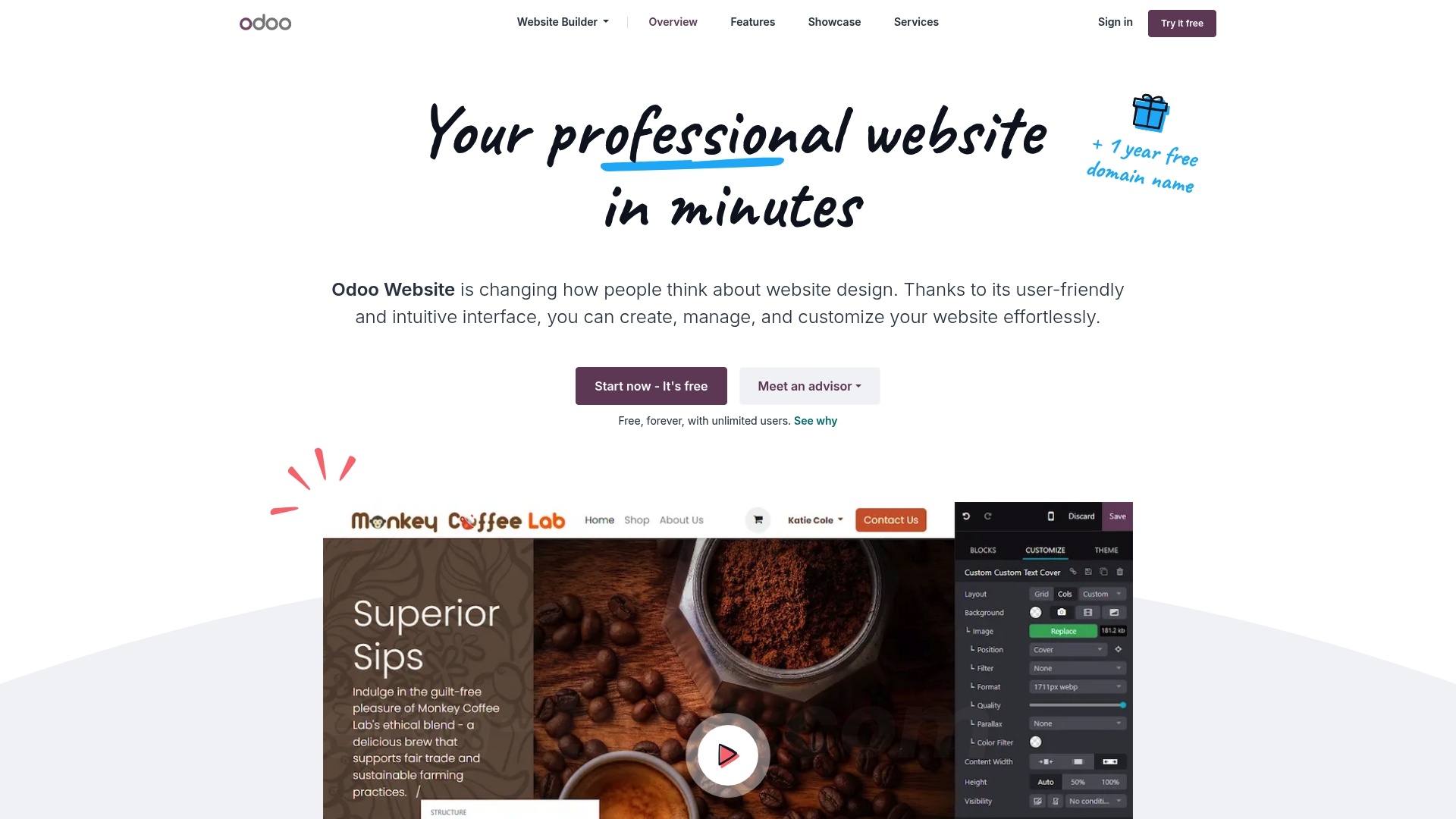 Screenshot of Odoo Website Builder